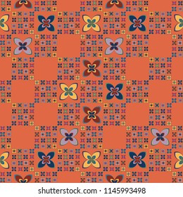 New simple abstract geometric seamless pattern with flower for background. Geometric backdrop with flower silhouette.