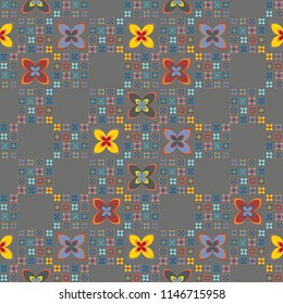 New simple abstract geometric seamless pattern with flower for background. Geometric backdrop with flower silhouette.
