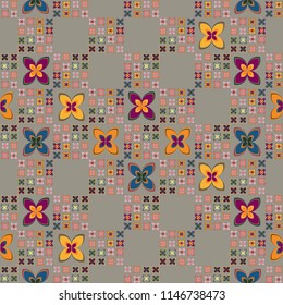 New simple abstract geometric seamless pattern with flower for background. Geometric backdrop with flower silhouette.