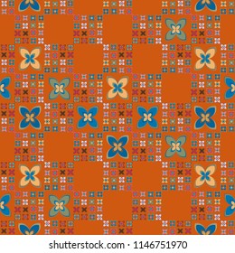 New simple abstract geometric seamless pattern with flower for background. Geometric backdrop with flower silhouette.