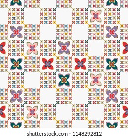 New simple abstract geometric seamless pattern with flower for background. Geometric backdrop with flower silhouette.