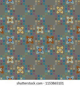 New simple abstract geometric seamless pattern with flower for background. Geometric backdrop with flower silhouette.