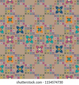 New simple abstract geometric seamless pattern with flower for background. Geometric backdrop with flower silhouette.