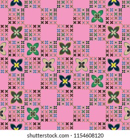 New simple abstract geometric seamless pattern with flower for background. Geometric backdrop with flower silhouette.