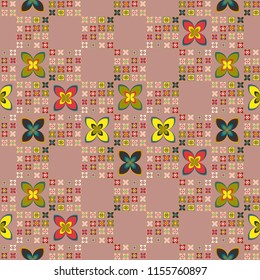 New simple abstract geometric seamless pattern with flower for background. Geometric backdrop with flower silhouette.