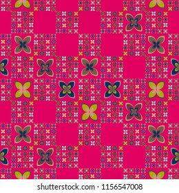 New simple abstract geometric seamless pattern with flower for background. Geometric backdrop with flower silhouette.