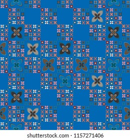New simple abstract geometric seamless pattern with flower for background. Geometric backdrop with flower silhouette.