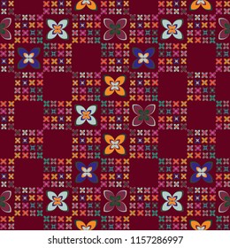 New simple abstract geometric seamless pattern with flower for background. Geometric backdrop with flower silhouette.