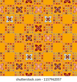 New simple abstract geometric seamless pattern with flower for background. Geometric backdrop with flower silhouette.