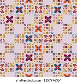 New simple abstract geometric seamless pattern with flower for background. Geometric backdrop with flower silhouette.