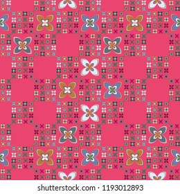 New simple abstract geometric seamless pattern with flower for background. Geometric backdrop with flower silhouette.