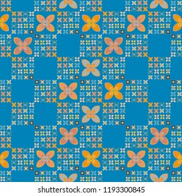 New simple abstract geometric seamless pattern with flower for background. Geometric backdrop with flower silhouette.