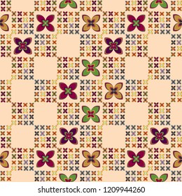 New simple abstract geometric seamless pattern with flower for background. Geometric backdrop with flower silhouette.