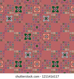 New simple abstract geometric seamless pattern with flower for background. Geometric backdrop with flower silhouette.