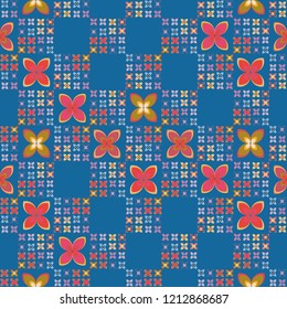 New simple abstract geometric seamless pattern with flower for background. Geometric backdrop with flower silhouette.