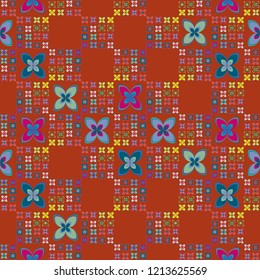 New simple abstract geometric seamless pattern with flower for background. Geometric backdrop with flower silhouette.