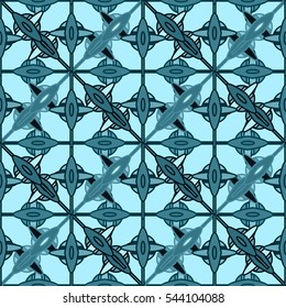 New simple abstract geometric seamless pattern with flower for background. Geometric backdrop with flower silhouette.