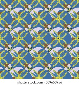 New simple abstract geometric seamless pattern with flower for background. Geometric backdrop with flower silhouette.