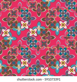 New simple abstract geometric seamless pattern with flower for background. Geometric backdrop with flower silhouette.