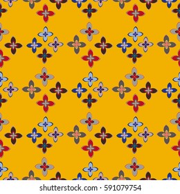 New simple abstract geometric seamless pattern with flower for background. Geometric backdrop with flower silhouette.