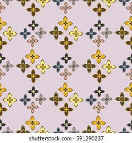 New simple abstract geometric seamless pattern with flower for background. Geometric backdrop with flower silhouette.