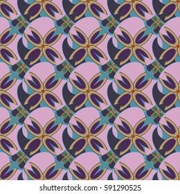 New simple abstract geometric seamless pattern with flower for background. Geometric backdrop with flower silhouette.