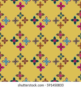 New simple abstract geometric seamless pattern with flower for background. Geometric backdrop with flower silhouette.