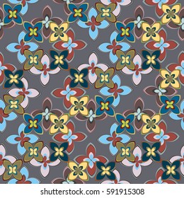 New simple abstract geometric seamless pattern with flower for background. Geometric backdrop with flower silhouette.