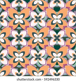 New simple abstract geometric seamless pattern with flower for background. Geometric backdrop with flower silhouette.