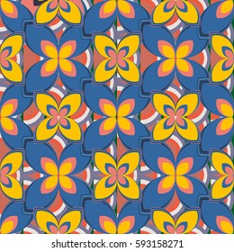 New simple abstract geometric seamless pattern with flower for background. Geometric backdrop with flower silhouette.