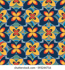 New simple abstract geometric seamless pattern with flower for background. Geometric backdrop with flower silhouette.