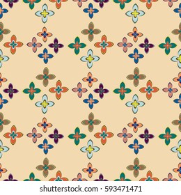 New simple abstract geometric seamless pattern with flower for background. Geometric backdrop with flower silhouette.