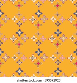 New simple abstract geometric seamless pattern with flower for background. Geometric backdrop with flower silhouette.