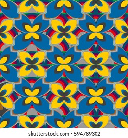 New simple abstract geometric seamless pattern with flower for background. Geometric backdrop with flower silhouette.