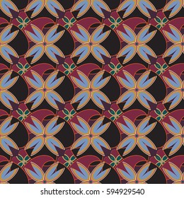 New simple abstract geometric seamless pattern with flower for background. Geometric backdrop with flower silhouette.