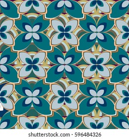 New simple abstract geometric seamless pattern with flower for background. Geometric backdrop with flower silhouette.