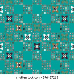 New simple abstract geometric seamless pattern with flower for background. Geometric backdrop with flower silhouette.