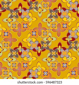 New simple abstract geometric seamless pattern with flower for background. Geometric backdrop with flower silhouette.