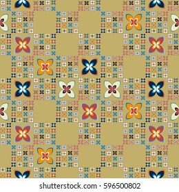 New simple abstract geometric seamless pattern with flower for background. Geometric backdrop with flower silhouette.