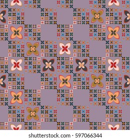 New simple abstract geometric seamless pattern with flower for background. Geometric backdrop with flower silhouette.