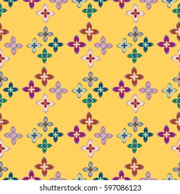 New simple abstract geometric seamless pattern with flower for background. Geometric backdrop with flower silhouette.
