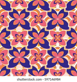 New simple abstract geometric seamless pattern with flower for background. Geometric backdrop with flower silhouette.