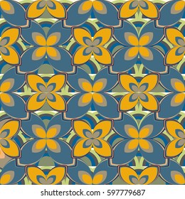 New simple abstract geometric seamless pattern with flower for background. Geometric backdrop with flower silhouette.