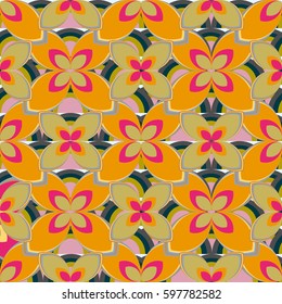 New simple abstract geometric seamless pattern with flower for background. Geometric backdrop with flower silhouette.