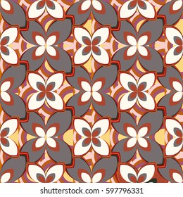 New simple abstract geometric seamless pattern with flower for background. Geometric backdrop with flower silhouette.