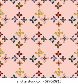 New simple abstract geometric seamless pattern with flower for background. Geometric backdrop with flower silhouette.