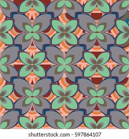 New simple abstract geometric seamless pattern with flower for background. Geometric backdrop with flower silhouette.