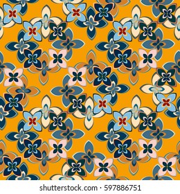 New simple abstract geometric seamless pattern with flower for background. Geometric backdrop with flower silhouette.