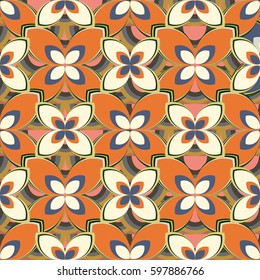 New simple abstract geometric seamless pattern with flower for background. Geometric backdrop with flower silhouette.
