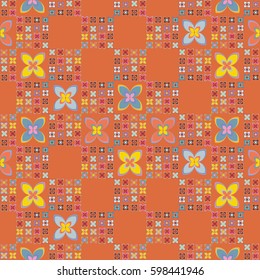 New simple abstract geometric seamless pattern with flower for background. Geometric backdrop with flower silhouette.
